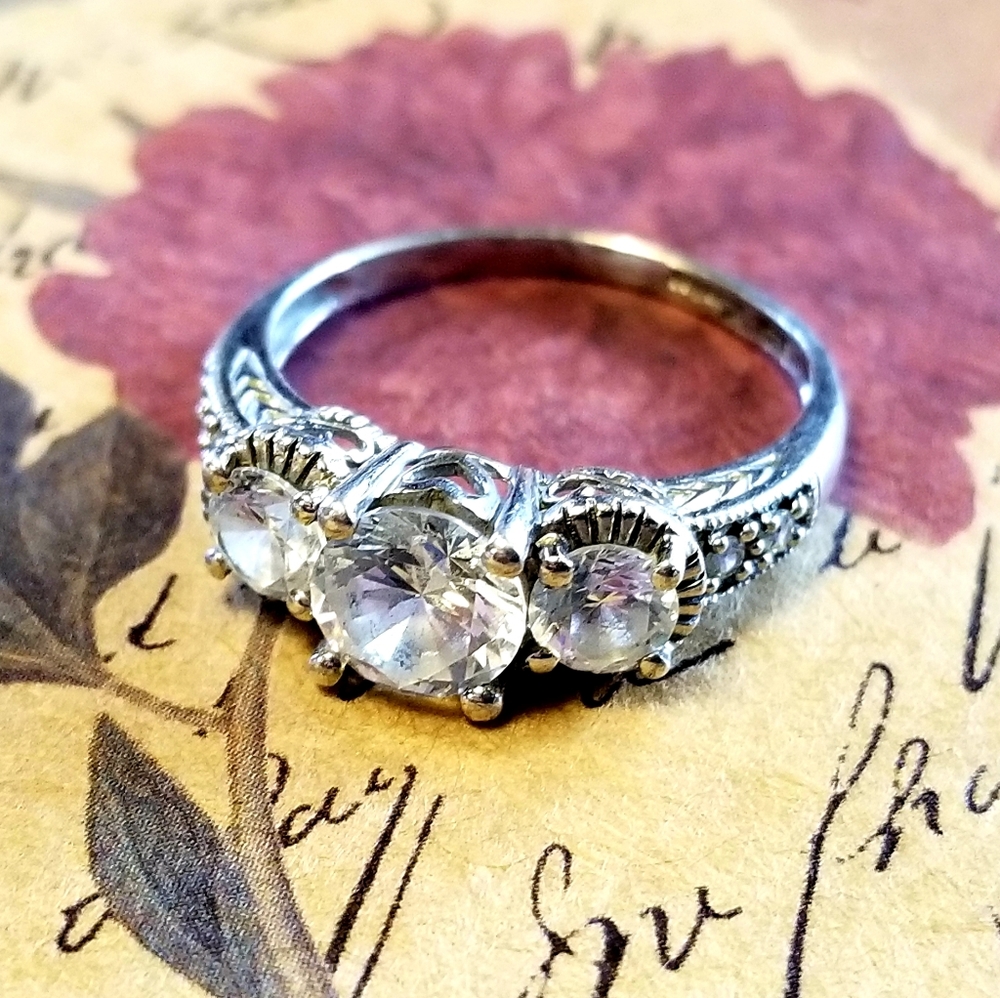 Xavier Sterling Silver And Simulated Diamond Ring - image 2